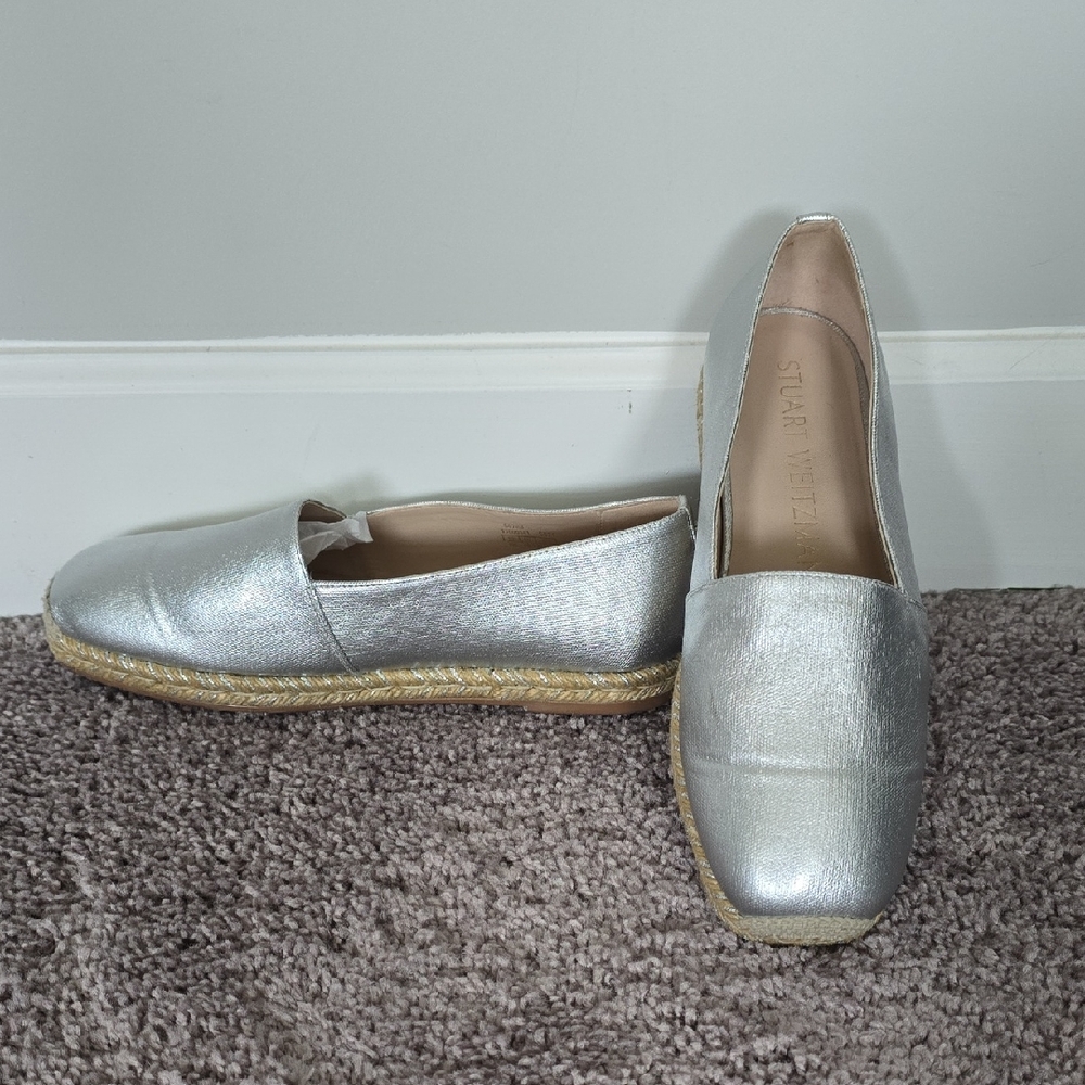 Stuart Weitzman silver Dree Flat espadrille-10
